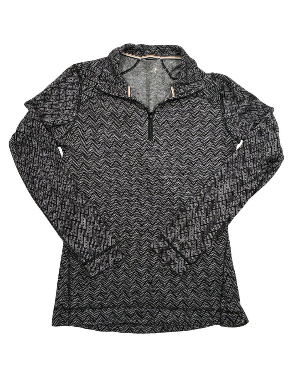 Smartwool Womens Merino Wool Chevron 1/4 Zip Pullover Sweater M Gray Black